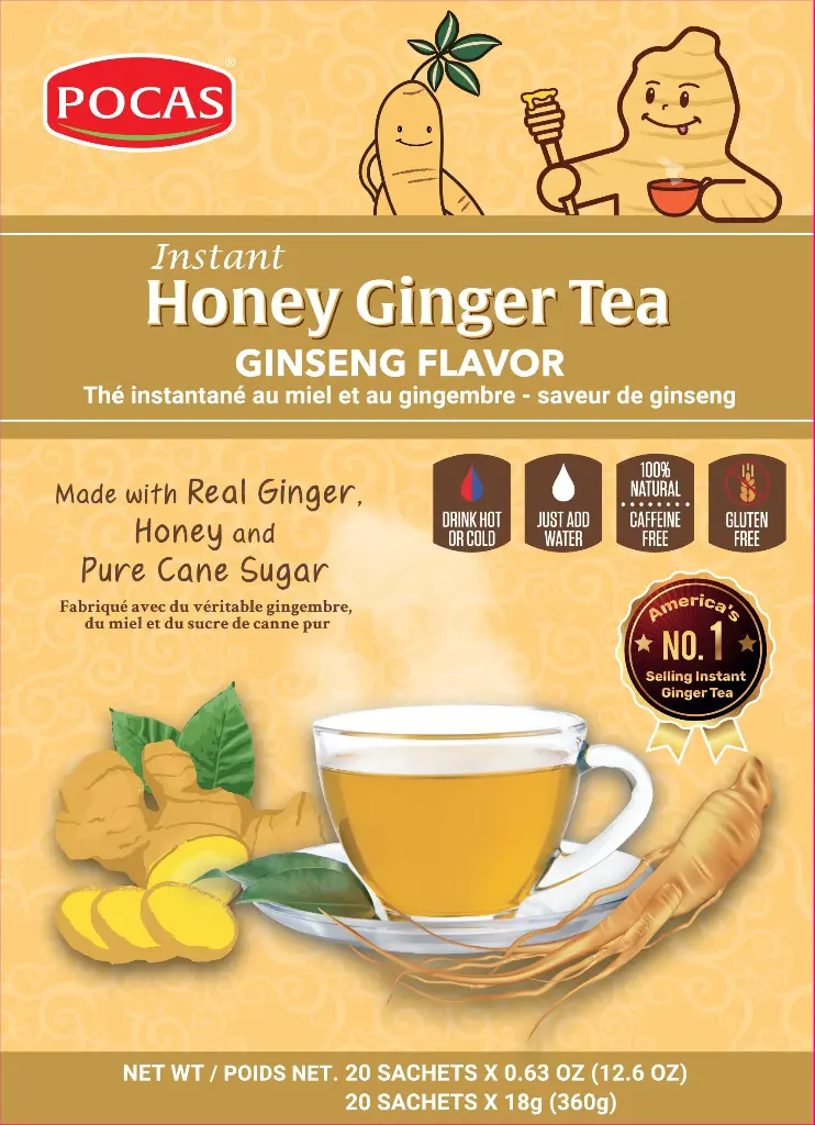 [GIN124] POCAS HONEY GINGER TEA WITH GINSENG 12X20PK/18G