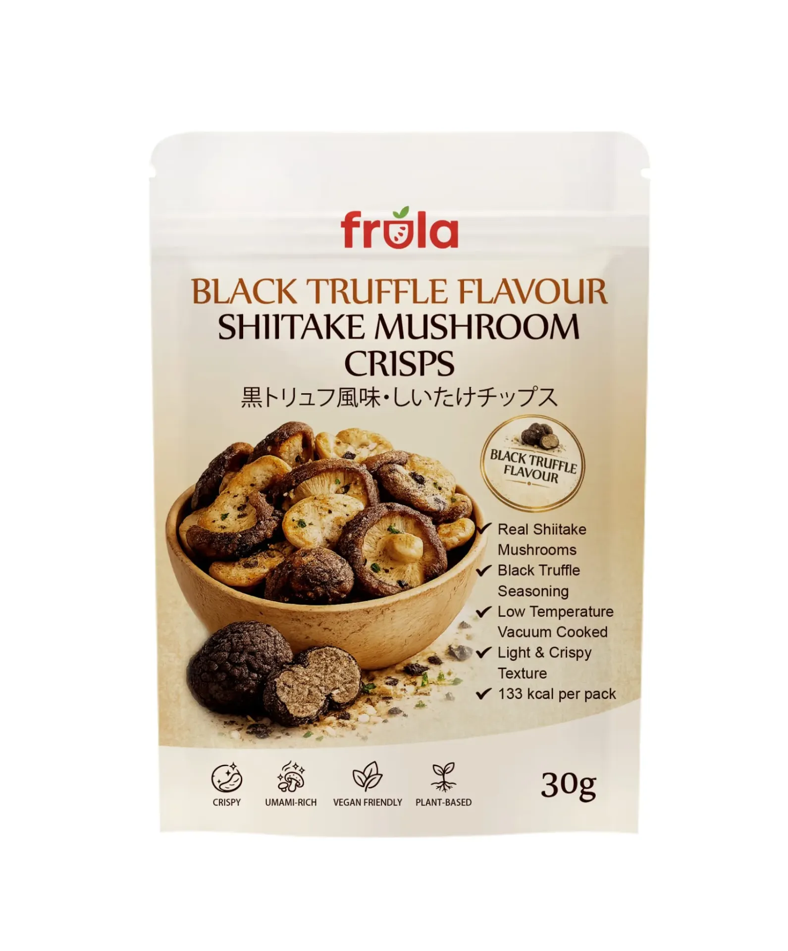 FRULA SHITAKE MUSHROOM CRISPS BLACK TRUFFLE FLAVOUR 10X30G
